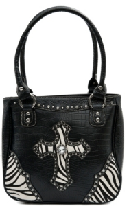 Blazin Roxx® Ladies Black Gator Print w/ Zebra Cross & Crystals Tote