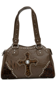 Blazin Roxx® Ladies Brown Gator Print w/ Cheetah Cross & Crystals Tote