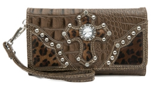 Blazin Roxx® Ladies Brown Gator Print w/ Leopard Print Cross Flap Wallet