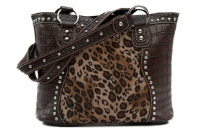 Blazin Roxx® Ladies Brown Gator & Leopard Print w/ Crystals & Studs Tote
