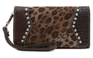 Blazin Roxx® Ladies Brown Gator Print w/ Leopard Print & Studs Flap Wallet
