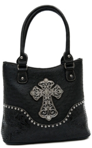 Blazin Roxx® Ladies Black Ostrich Print w/ Zebra Cross & Crystals Tote