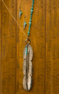 West & Co® Silver Feather with Turquoise Beaded Chain Jewelry Set