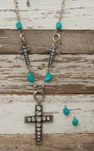 West & Co® Silver Three Cross & Turquose Necklace & Earrings Set