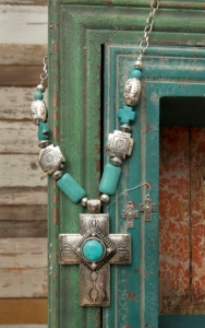 West & Co® Silver Cross w/ Turquoise Stones & Cross Beaded Jewelry Set