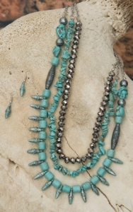 West & Co® 3 Strand Turquoise Patina & Hematite Beaded Jewelry Set
