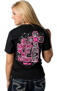 Girlie Girl® Women's Black He Knows Me By My Name Short Sleeve Tee