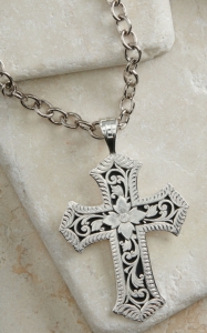 Montana Silversmiths® Silver Floral Engraving Cross Necklace