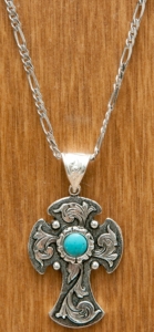 Montana Silversmiths® Antiqued Silver Cross with Flower and Turquoise Necklace