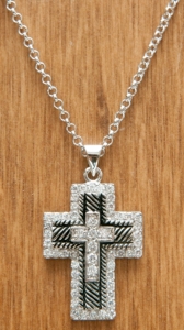 Montana Silversmiths® Silver Cross with Roping and Clear Crystals Necklace