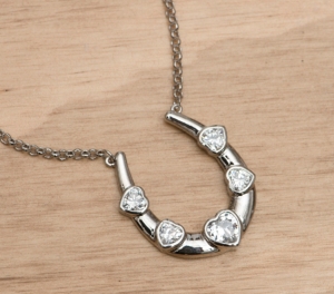 Montana Silversmiths® Tread With Care Horseshoe and Clear Hearts Necklace