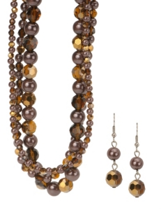 3-D Belt Company® Brown 3 Strand Bead Jewelry Set