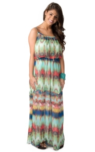 Karlie® Women's Green, Red and Blue Splash Empire Waist Chiffon Maxi Dress
