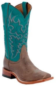 Nocona® Ladies Tan Vintage Cow w/ Turquoise Top Square Toe Western Boots