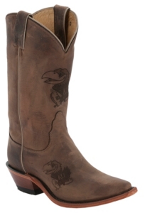 Nocona® Ladies University of Kansas Distressed Brown Branded Snip Toe Boots