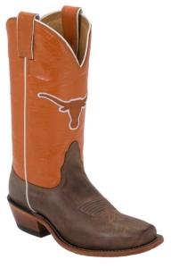 Nocona® Women's University of Texas Vintage Brown w/ Logo on Burnt Orange Top Single Welt Square Toe Western Boots