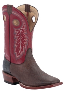 Nocona® Men's Dark Brown Buffalo w/ Red Top Double Welt Square Toe Western Boots