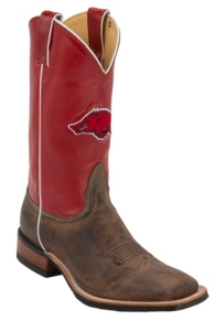 Nocona® Men's University of Arkansas Vintage Brown w/ Logo on Red Top Double Welt Square Toe Western Boots