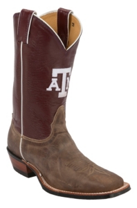 Nocona® Men's Texas A&M University Vintage Brown w/ Logo on Maroon Top Double Welt Square Toe Western Boots