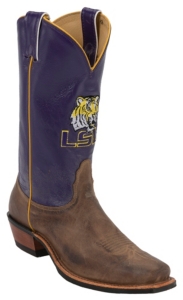 Nocona® Men's Louisiana State University Vintage Brown w/ Logo on Purple Top Single Welt Square Toe Western Boots