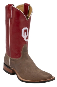 Nocona® Men's University of Oklahoma Vintage Brown w/ Logo on Crimson Red Top Double Welt Square Toe Western Boots