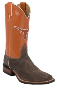 Nocona® Men's University of Texas Vintage Brown w/ Logo on Burnt Orange Top Double Welt Square Toe Western Boots
