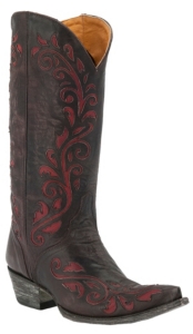 Old Gringo® Ladies Estere Distressed Chocolate w/ Red Floral Inlay Pointed Toe Western Boots