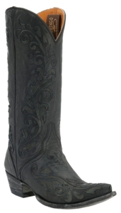 Old Gringo® Ladies Estere Distressed Black w/ Floral Inlay Pointed Toe Western Boots