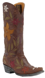 Old Gringo® Ladies Ginger Distressed Brown w/ Multi Floral Inlay Snip Toe Western Boots