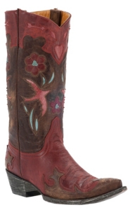Old Gringo® Ladies Golondita Red/Brown w/ Birds & Flowers Pointed Toe Western Boots