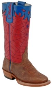 Olathe® Kids Distressed Brown w/ Red & Blue Spiderweb Top Square Toe Western Boots