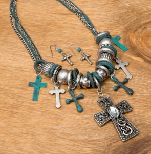 Wear. N.E. Wear Jewelry® Silver and Turquoise Cross Charm Jewelry Set