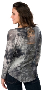 Vintage Havana® Women's Grey Tie Dye w/ Lace Back Long Sleeve Tee