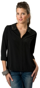 Vintage Havana® Women's Black with Spiked Collar Long Sleeve Fashion Top