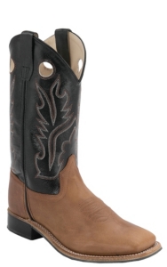 Old West® Childrens Distressed Brown w/ Black Leather Top Square Toe Western Boots