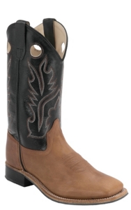 Old West® Youth Distressed Brown w/ Black Leather Top Square Toe Western Boots