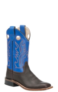 Old West® Childrens Oiled Rusty Brown w/ Blue Leather Top Square Toe Western Boots