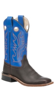 Old West® Youth Oiled Rusty Brown w/ Royal Blue Leather Top Square Toe Western Boots