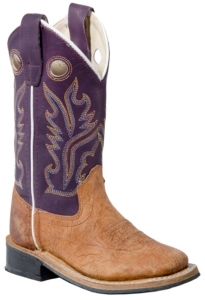 Old West® Jama™ Youth Distressed Brown w/ Purple Top Square Toe Western Boot