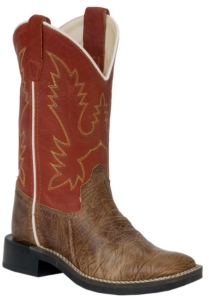 Old West® Youth Vintage Tumbled Tan w/ Vintage Orange Top Square Toe Western Boots