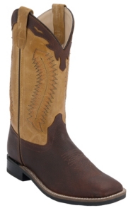 Old West® Childrens Thunder Brown w/ Mustard Leather Top Square Toe Western Boots