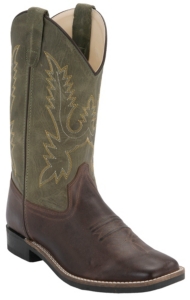 Old West® Youth Chocolate Barnwood w/ Olive Top Square Toe Western Boots