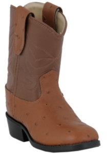 Old West® JAMA™ Infant Cognac Brown Ostrich Print w/ Brown Top Western Roper Boots