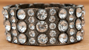 Wear N.E. Wear® Dark Silver with Clear Crystals Stretch Bracelet