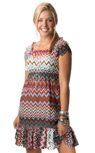 Pink Cattlelac® Women's Red, Brown and Blue Chevron Short Sleeve Dress