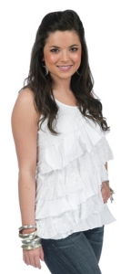 Pink Cattelac® Women's White with Lace Ruffle Tank Fashion Top