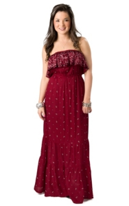 Pink Cattlelac® Women's Red and Brown Bandana Print Strapless Maxi Dress