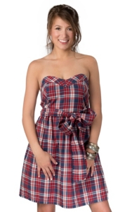 Pink Cattlelac® Women's Red, White & Blue Plaid Strapless Dress