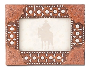 Montana Silversmiths® Brown Tooled and Studded 4x6 Rectangle Picture Frame