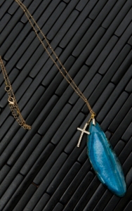 Pannee® Blue Agent Crystal w/ Gold Cross Long Necklace